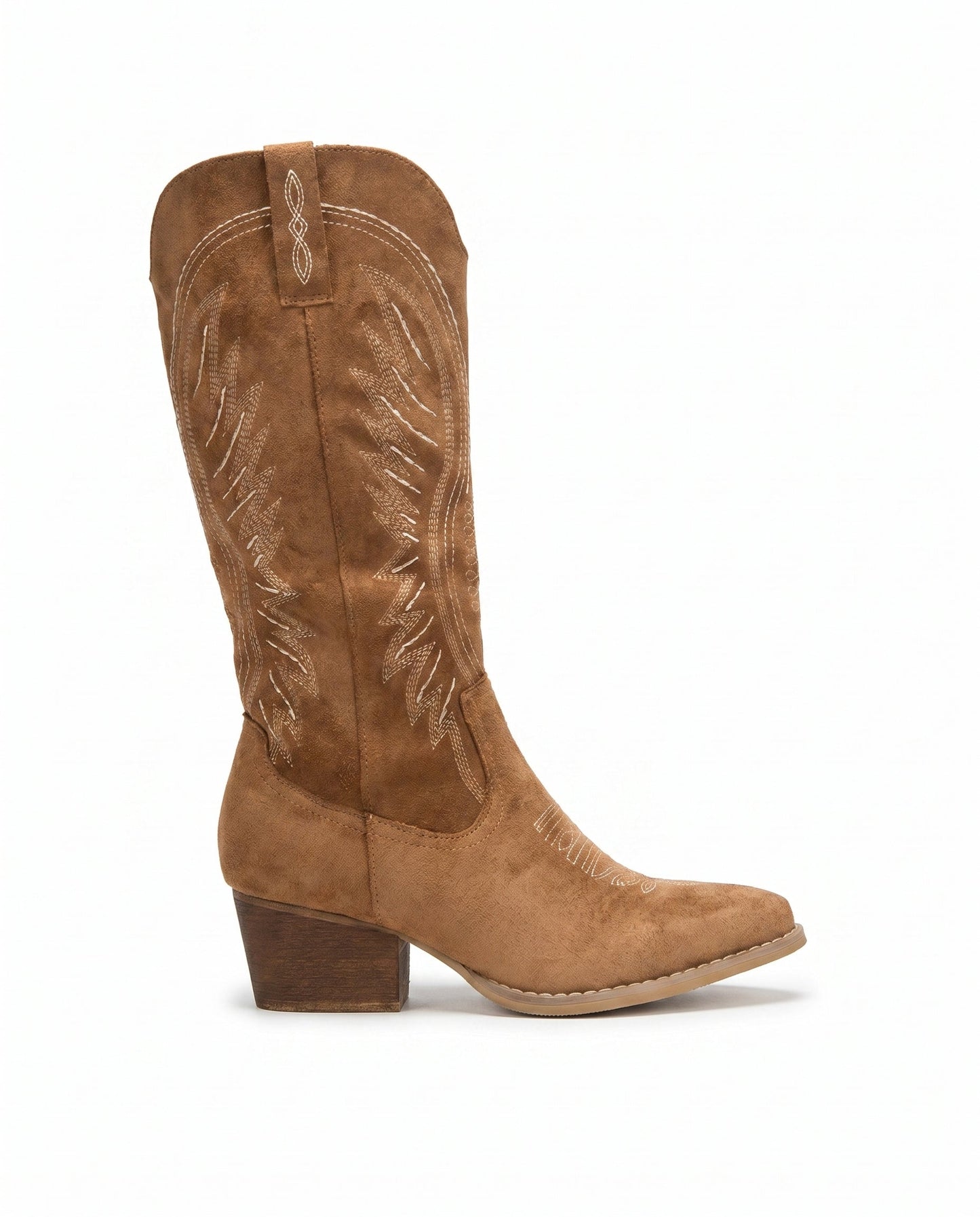 Knee-High Embroidered Cowboy Boots — Suede Block Heel 2