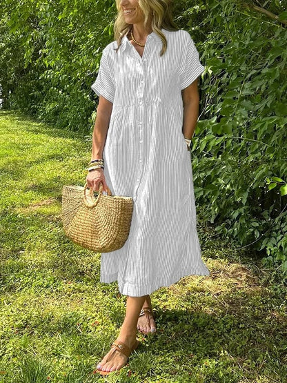 Striped Button-Up Shirt with Tailored Collar & Flowing Fit 2