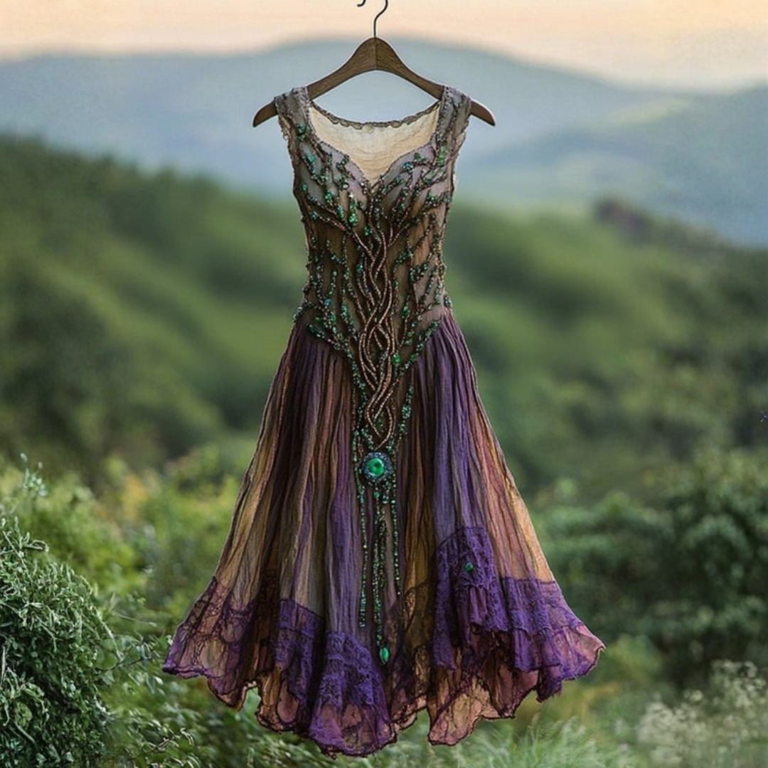 Tribal Elegance | Women's Midi Dress with Gradient Lace Splicing | Vintage Style for Summer Outings