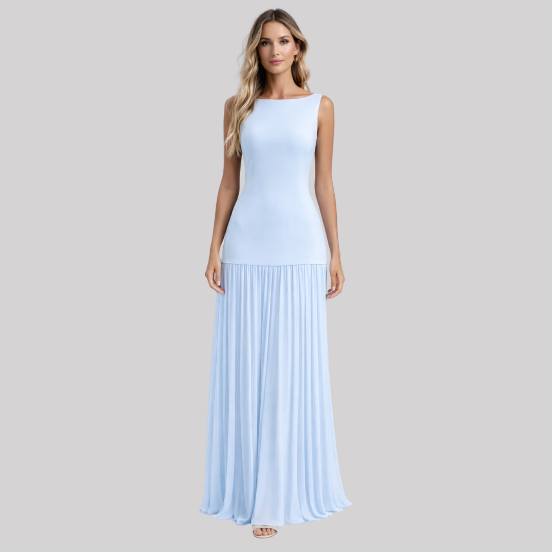 Elegant Pleated Maxi Dress with Structured Skirt for Formal Occasions | Long Dresses for Women