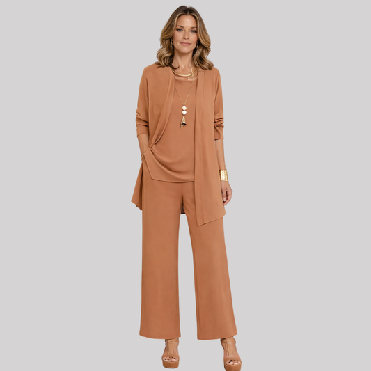 Elegant 3-Piece Women's Set | Open-Front Cardigan & Wide-Leg Trousers | Versatile Styling for Effortless Chic