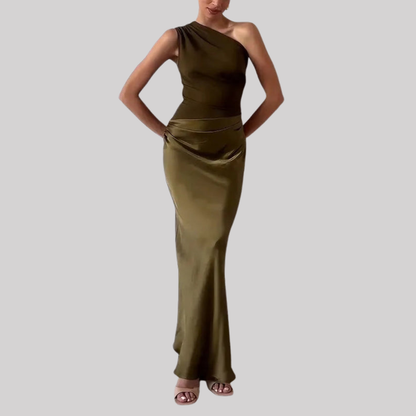 Elegant One Shoulder Maxi Dress with Pleated Design | Timeless Long Dress for Women