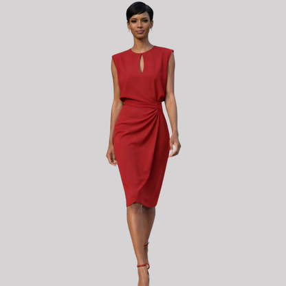 Elegant Midi Dress | Women's Dress with Ruched Wrap Design | Versatile Style for Any Occasion
