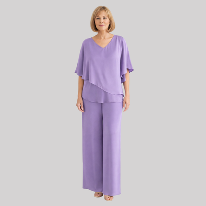 Elegant Women's Set | Two Piece Set with V Neckline & Batwing Sleeves | Versatile Styling for Effortless Chic