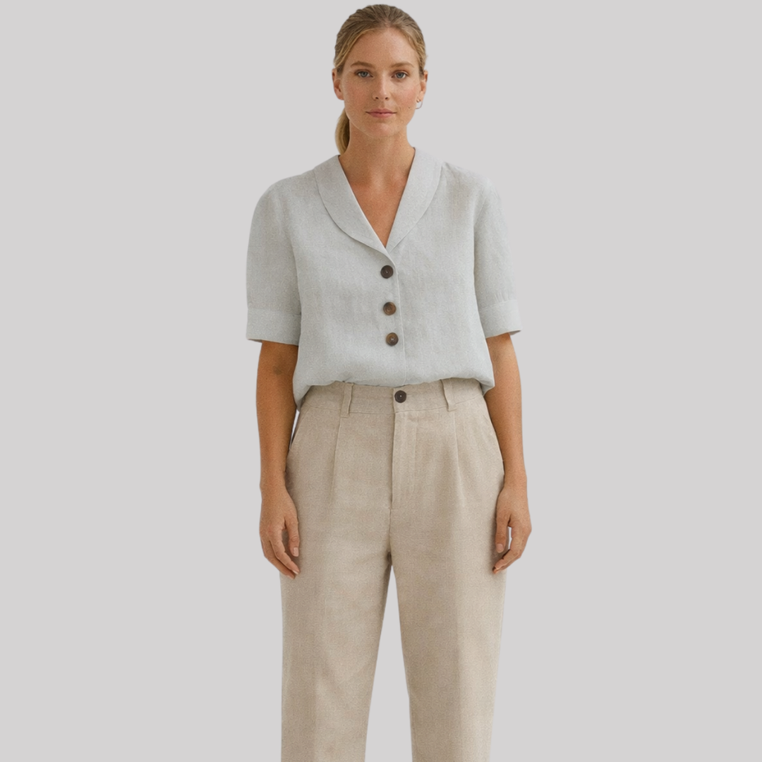 Solène | Women's White Blouse with Soft Collar & Button Front | Elegant Summer Top for Effortless Style