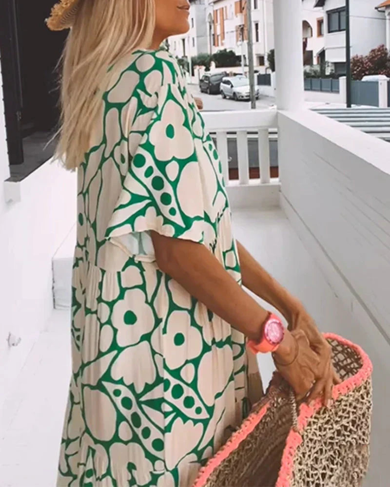 V-Neck Abstract Print Maxi Dress with Flutter Sleeves 5