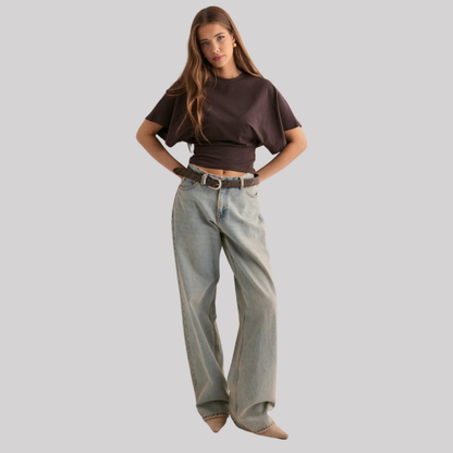 Trendy | Women's T Shirt with Relaxed Fit & Wide Sleeves | Breathable Cropped Top for Everyday Comfort