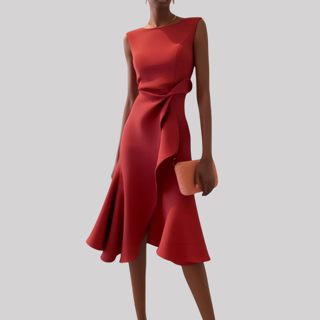 Sheila | Women's Midi Dress with Asymmetric Draped Design | Elegant Look for Any Occasion