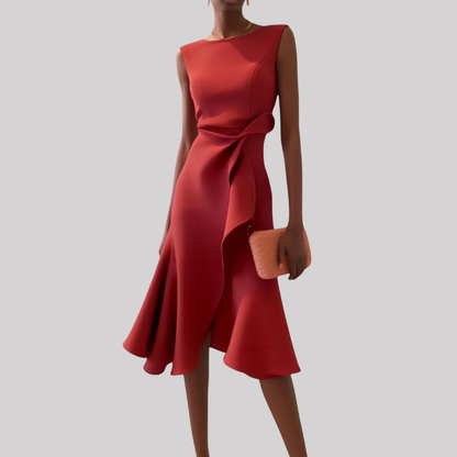 Sheila | Women's Midi Dress with Asymmetric Draped Design | Elegant Look for Any Occasion