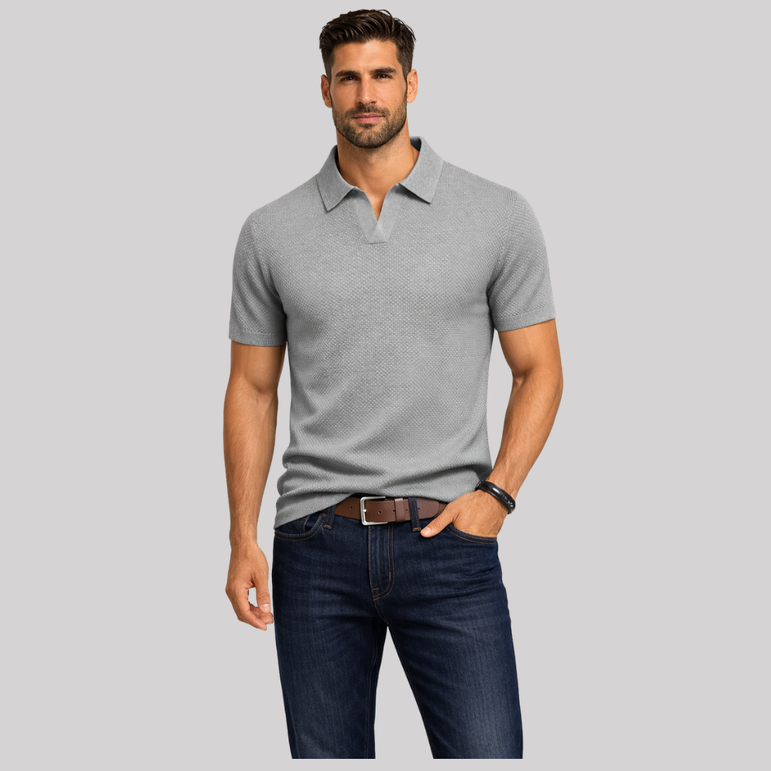 Textured Knit Men's Polo Shirt with Structured Collar | Casual Style for Warm Weather