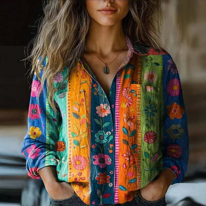 Bohemian Pattern Vintage Blouse — Relaxed Flare Sleeve 5