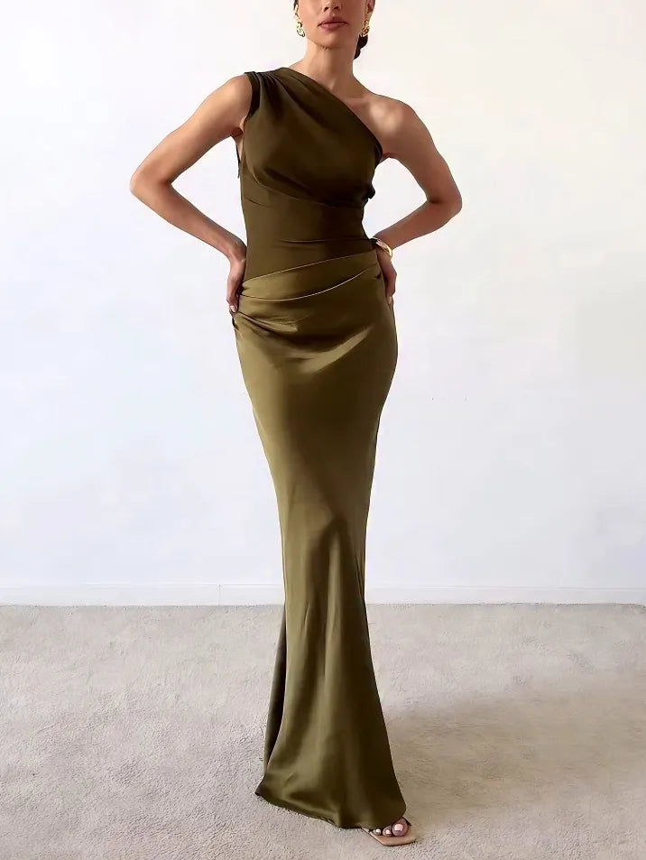One Shoulder Pleated Maxi Dress – Elegant Floor-Length Gown 2