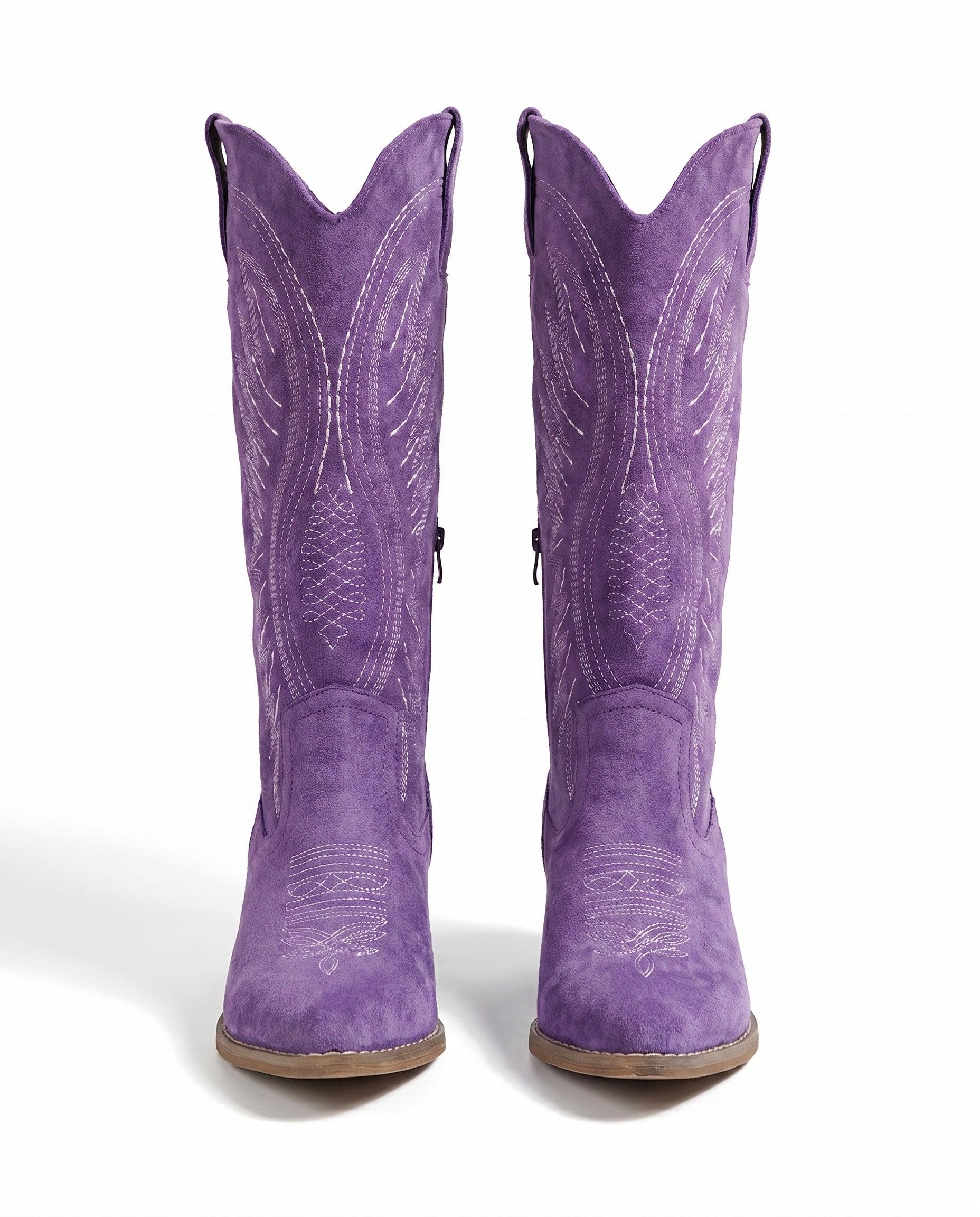 Knee-High Embroidered Cowboy Boots — Suede Block Heel 17