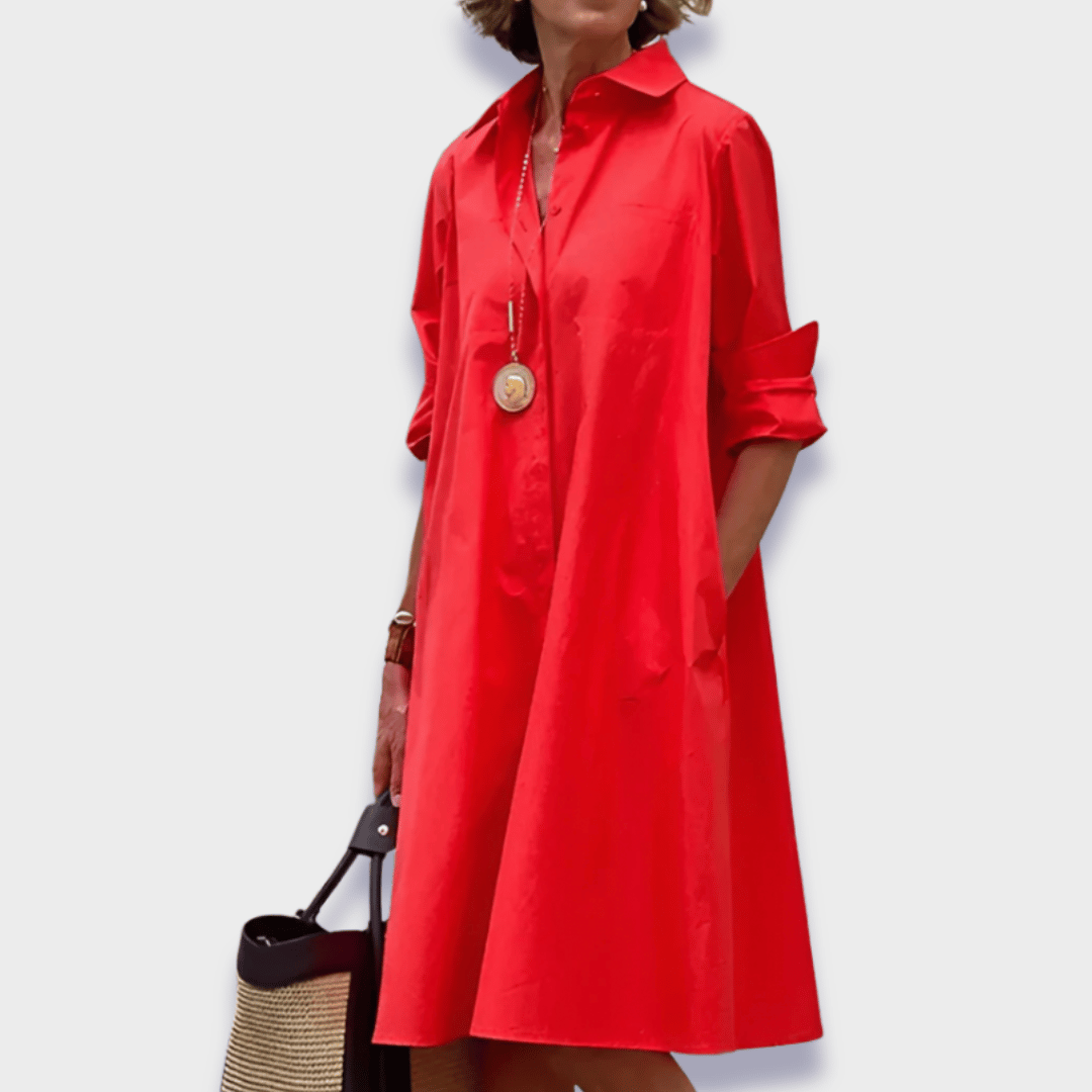Women's Collared Midi Dress | Long Sleeve Flared Polo Style 1