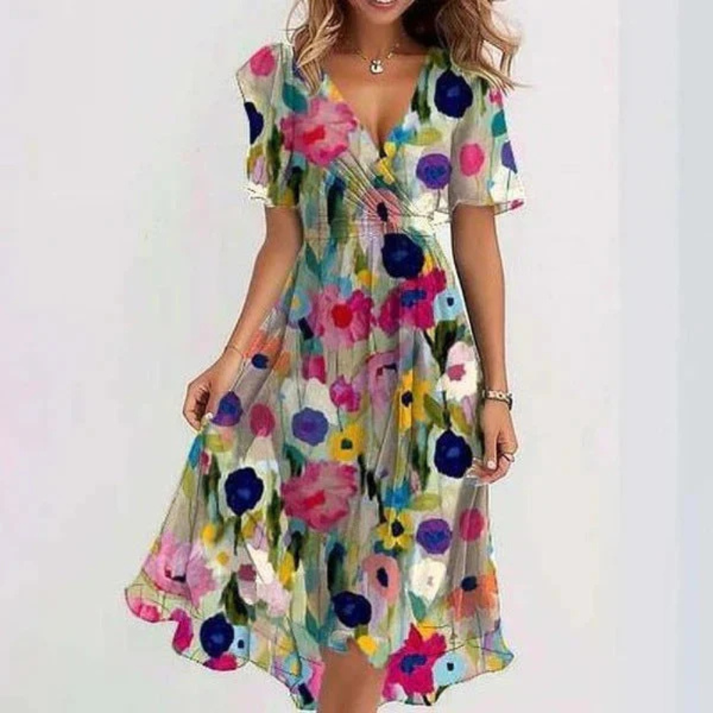 Floral Wrap Midi Dress with Adjustable Waist Tie 3