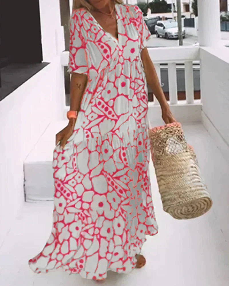 V-Neck Abstract Print Maxi Dress with Flutter Sleeves 3