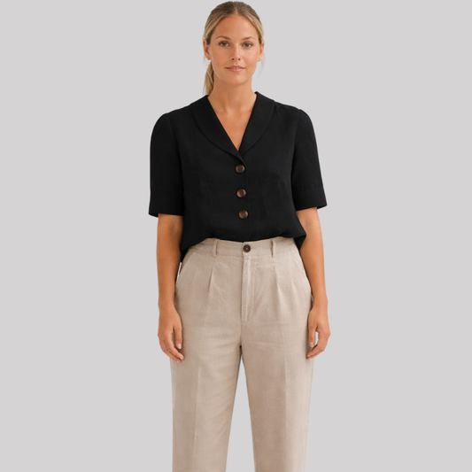 Solène | Women's White Blouse with Soft Collar & Button Front | Elegant Summer Top for Effortless Style