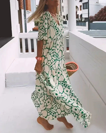 V-Neck Abstract Print Maxi Dress with Flutter Sleeves 6