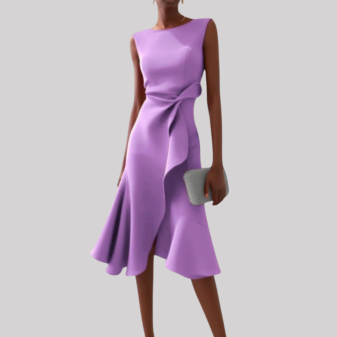 Sheila | Women's Midi Dress with Asymmetric Draped Design | Elegant Look for Any Occasion