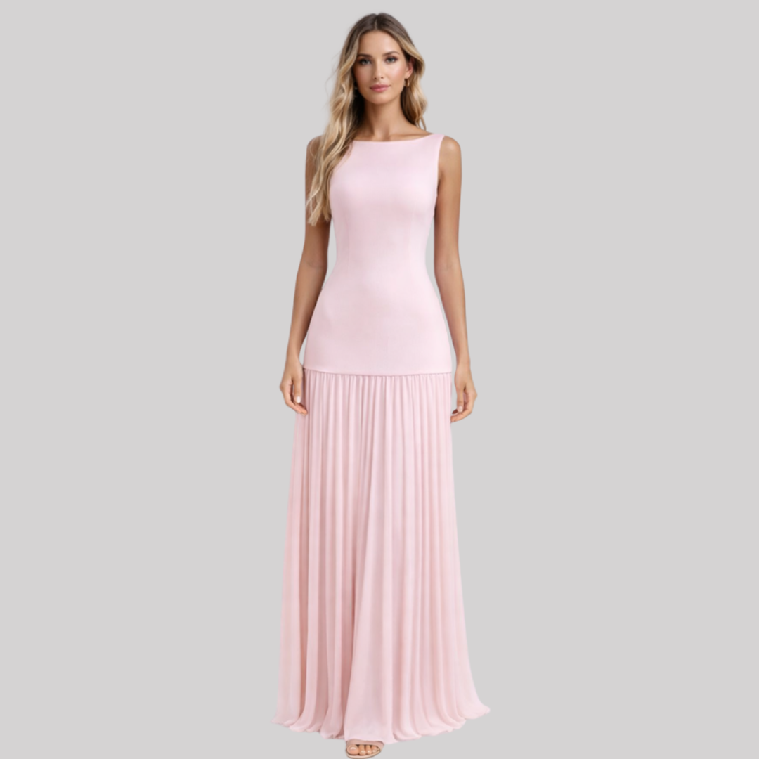 Elegant Pleated Maxi Dress with Structured Skirt for Formal Occasions | Long Dresses for Women