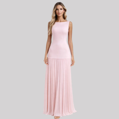 Elegant Pleated Maxi Dress with Structured Skirt for Formal Occasions | Long Dresses for Women
