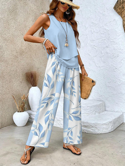 Chic Two-Piece Set Sleeveless Blouse & Wide-Leg Pants 7