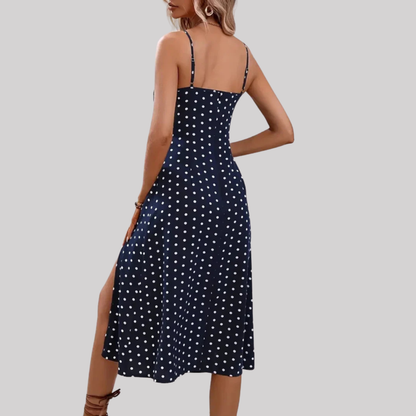 Chic Floral | Women's Midi Dress with Side Slit & Curved Neckline | Elegant Summer Dress for Effortless Style