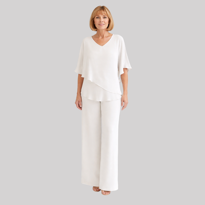 Elegant Women's Set | Two Piece Set with V Neckline & Batwing Sleeves | Versatile Styling for Effortless Chic