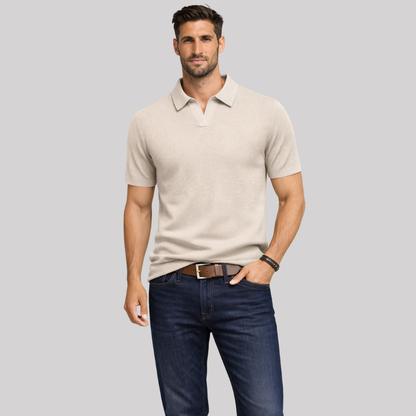 Textured Knit Men's Polo Shirt with Structured Collar | Casual Style for Warm Weather