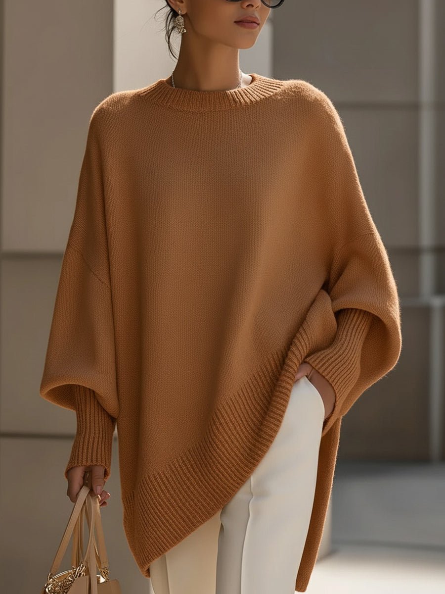 Oversized Wool Blend Sweater — Asymmetrical Hem & Drop Shoulders 8