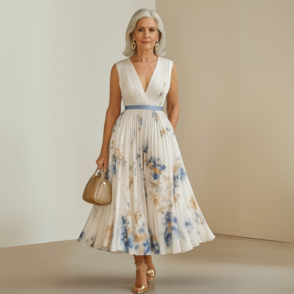 Pleated Sleeveless Maxi Dress with Deep V-Neckline 8