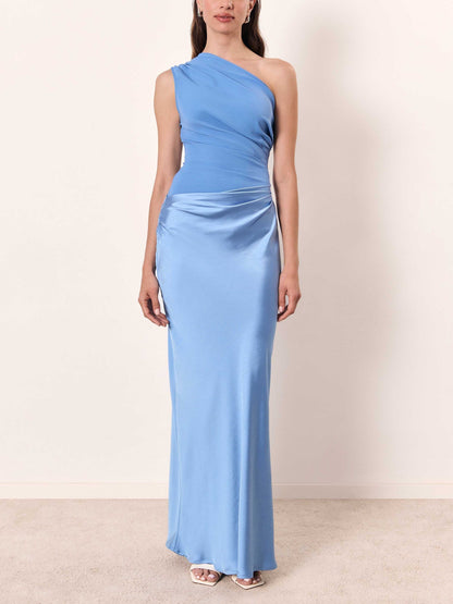 One Shoulder Pleated Maxi Dress – Elegant Floor-Length Gown 9