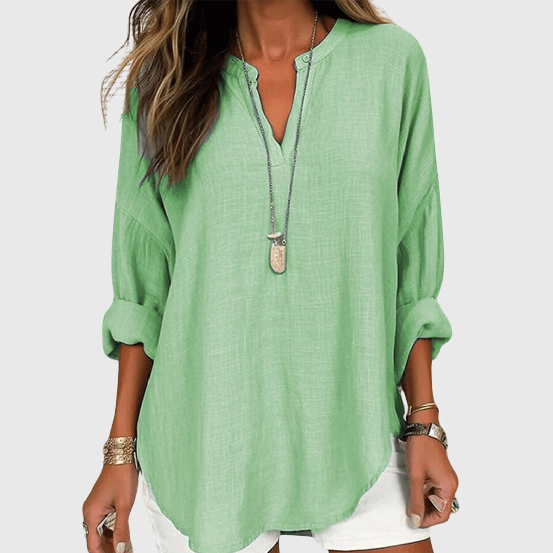 Flowy Elegant Beach Shirt for Women — Long Sleeve Relaxed Fit 3