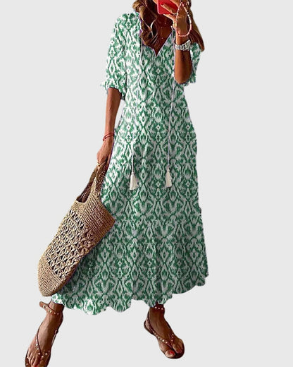 Amalia Boho Vintage Summer Dress — V-Neckline Floral 2