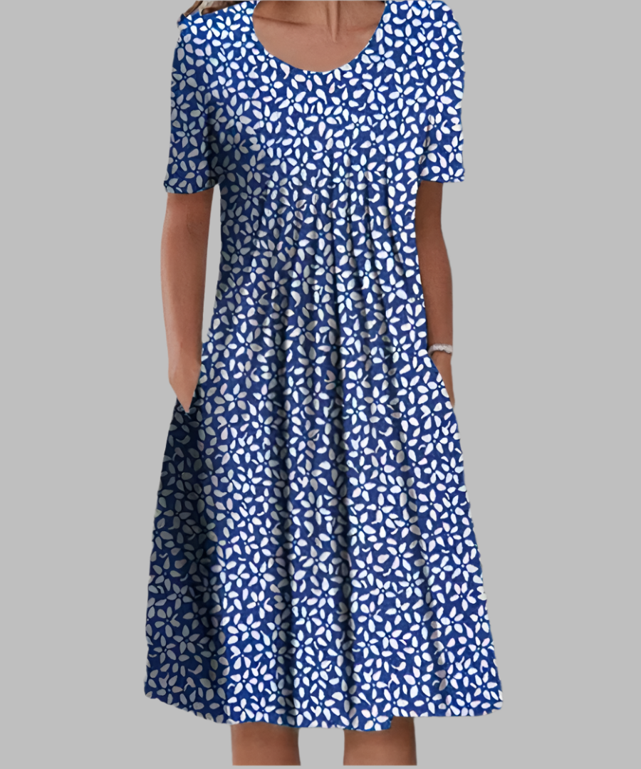 Floral Printed Midi Dress - Short Sleeve with Side Pockets 5