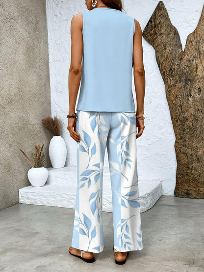 Chic Two-Piece Set Sleeveless Blouse & Wide-Leg Pants 8