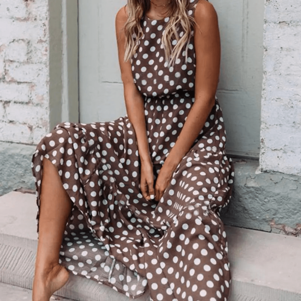 Polka Dot Sleeveless Midi Dress — Relaxed Fit Retro Style 1