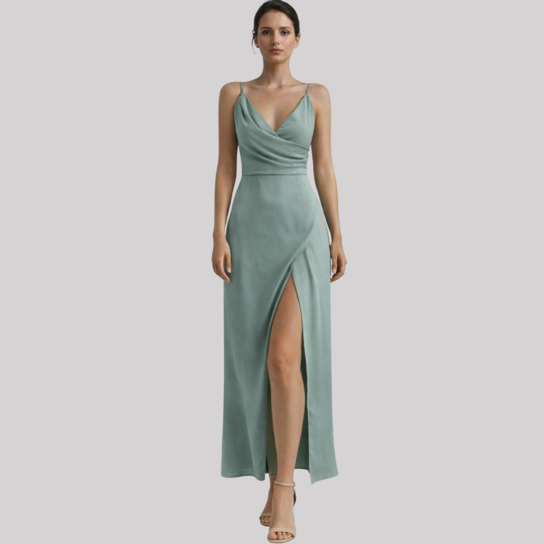 Elegant Maxi Dress | Women's Formal Dress with High Slit & Draped Bodice | Perfect for Weddings and Special Occasions