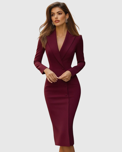 Tailored Blazer-Style Midi Dress — Long Sleeve Bodycon 10