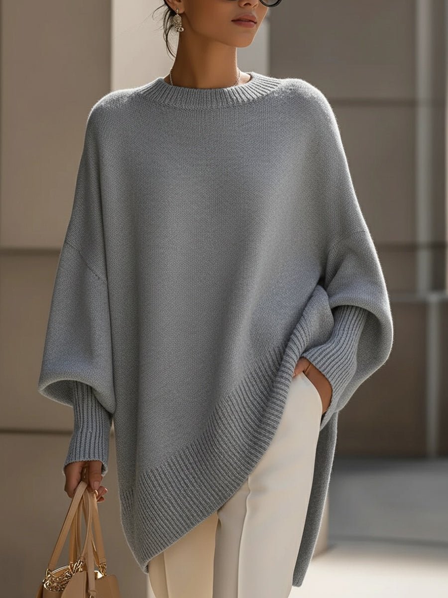 Oversized Wool Blend Sweater — Asymmetrical Hem & Drop Shoulders 9