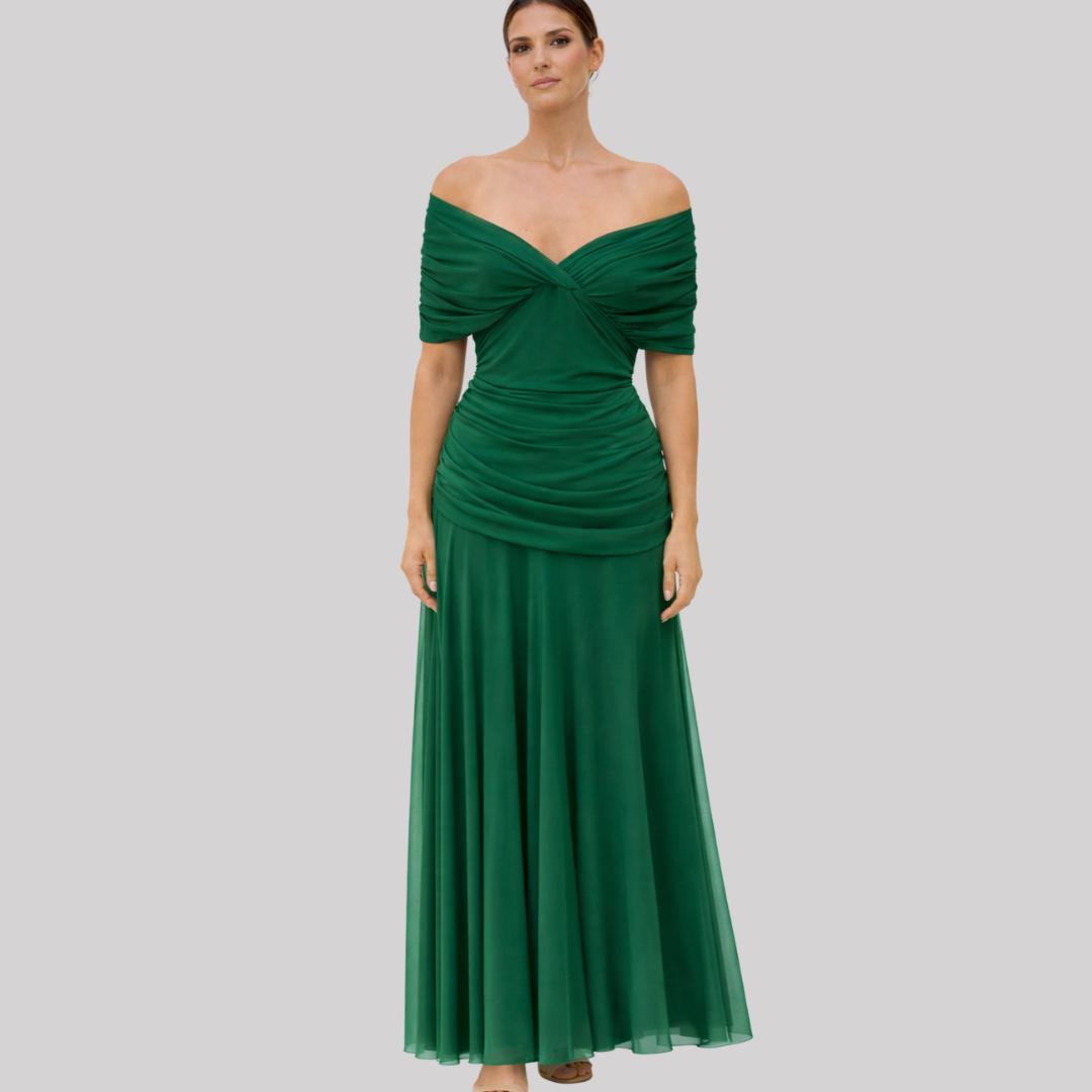 Elegant Collection | Women's Dress with Off-Shoulder Pleated Design | Lightweight Summer Style for Effortless Chic