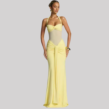 Elegant Maxi Dress | Halter Neck Long Dress with Ruched Bodice | Perfect for Formal Events