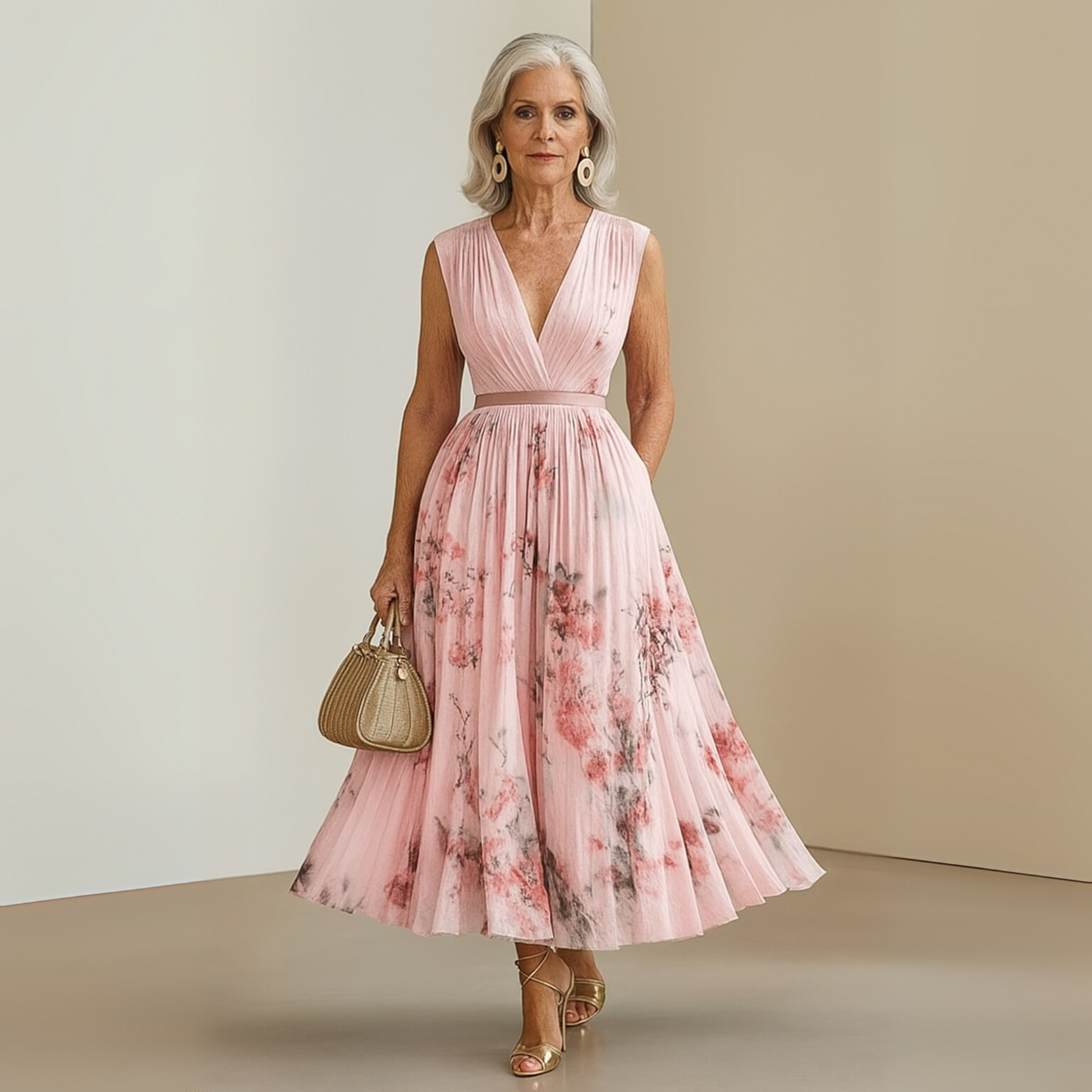 Pleated Sleeveless Maxi Dress with Deep V-Neckline 9
