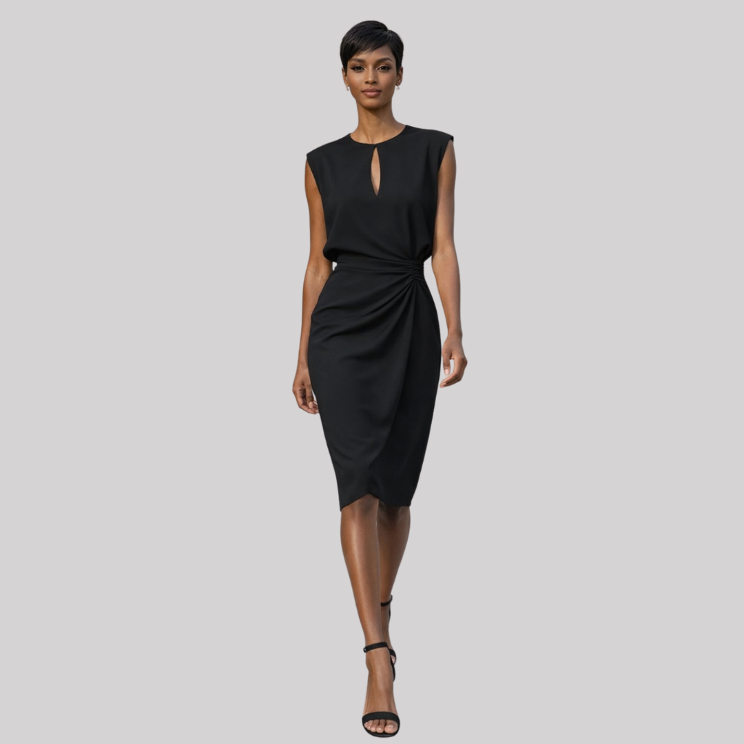 Elegant Midi Dress | Women's Dress with Ruched Wrap Design | Versatile Style for Any Occasion