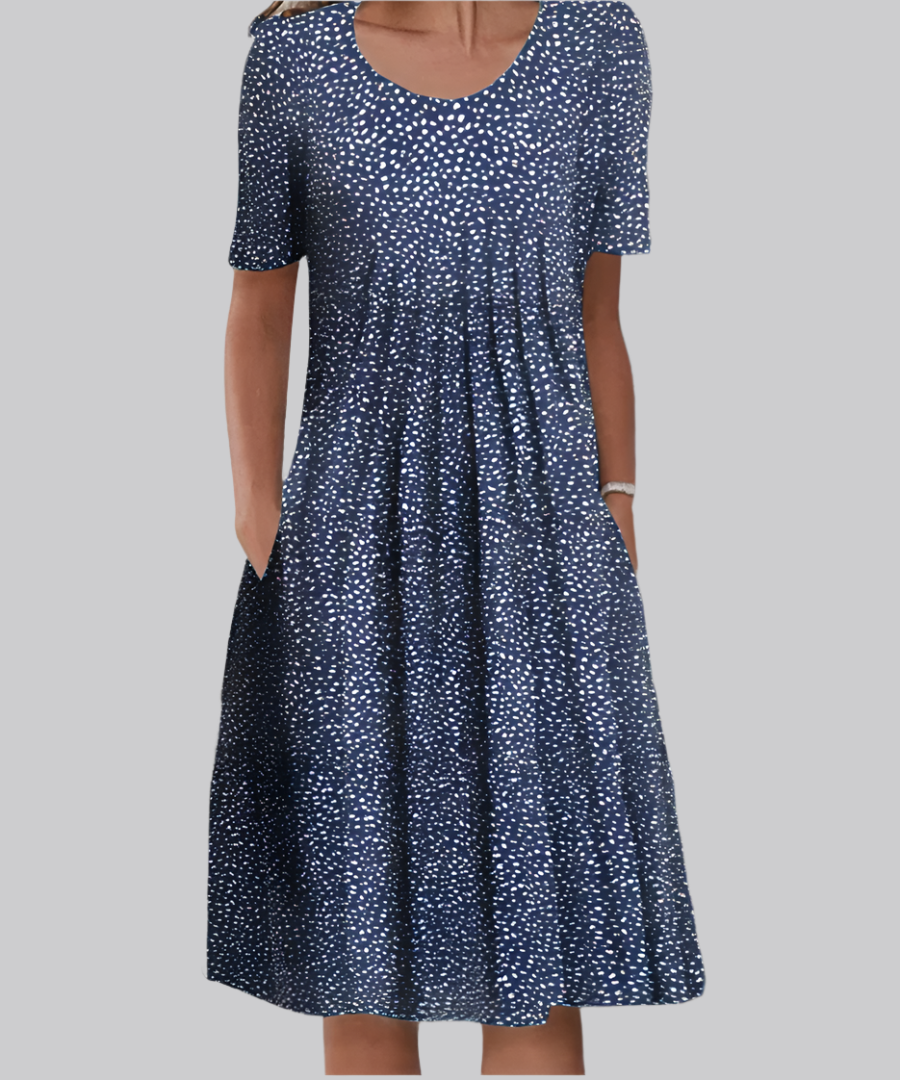 Floral Printed Midi Dress - Short Sleeve with Side Pockets 4