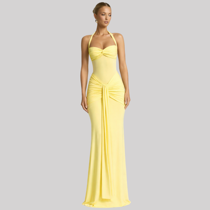 Elegant Maxi Dress | Halter Neck Long Dress with Ruched Bodice | Perfect for Formal Events