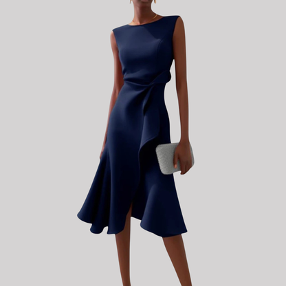 Sheila | Women's Midi Dress with Asymmetric Draped Design | Elegant Look for Any Occasion