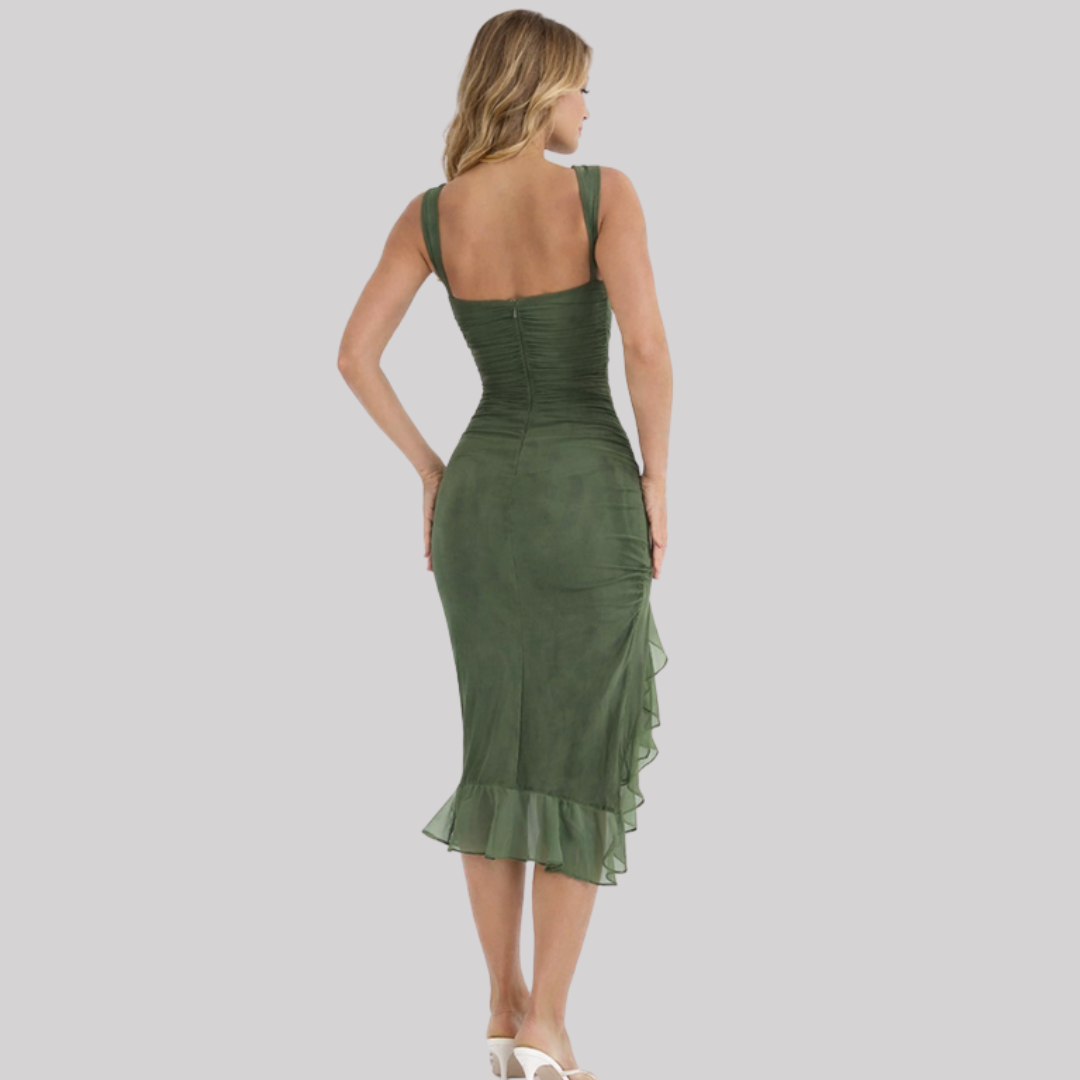 Elegant Midi Dress | Women's Formal Dress with Asymmetric Hemline | Chic Style for Special Events