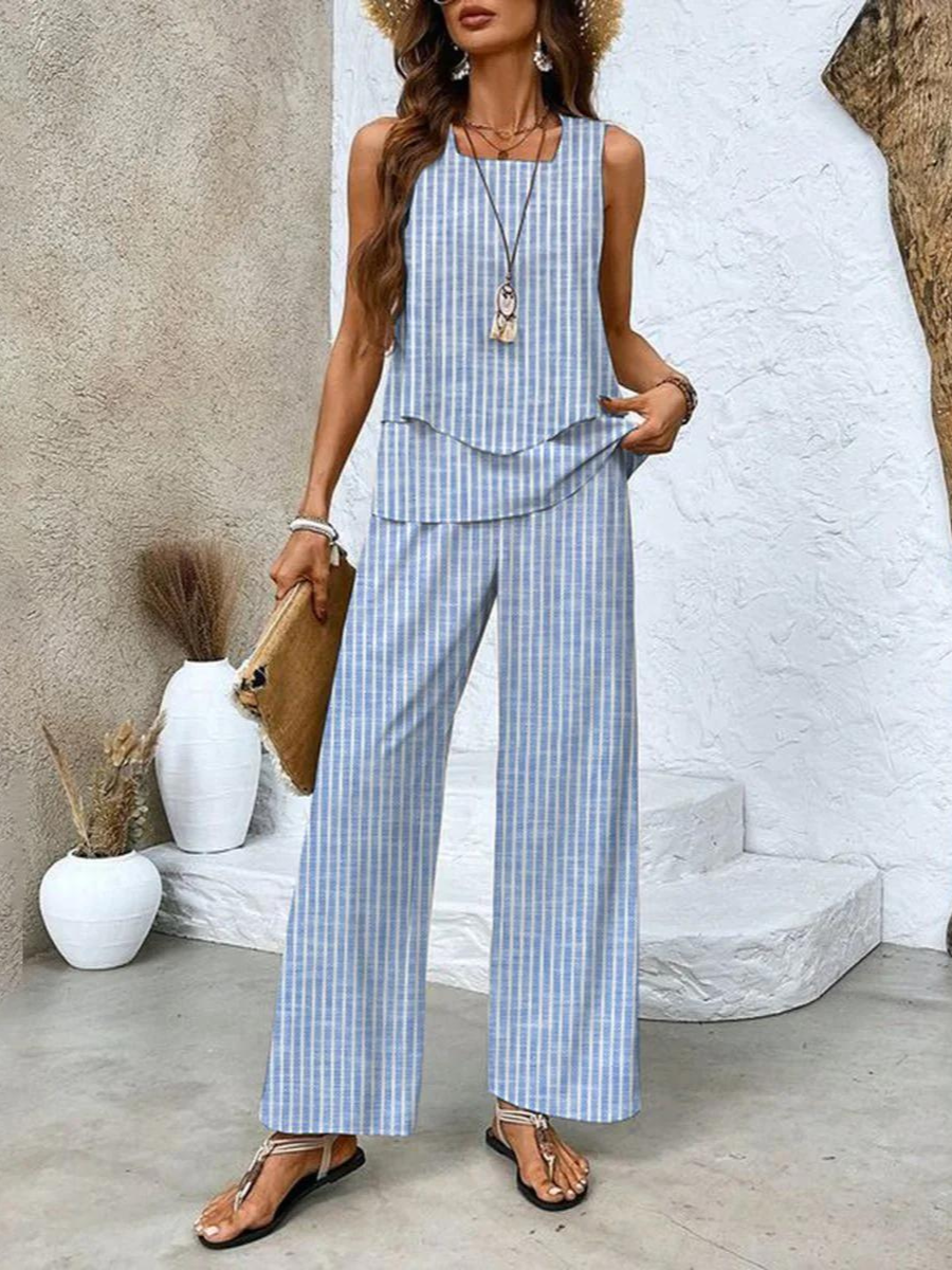 Chic Two-Piece Set Sleeveless Blouse & Wide-Leg Pants 5