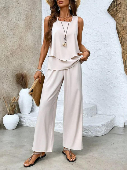 Chic Two-Piece Set Sleeveless Blouse & Wide-Leg Pants 6